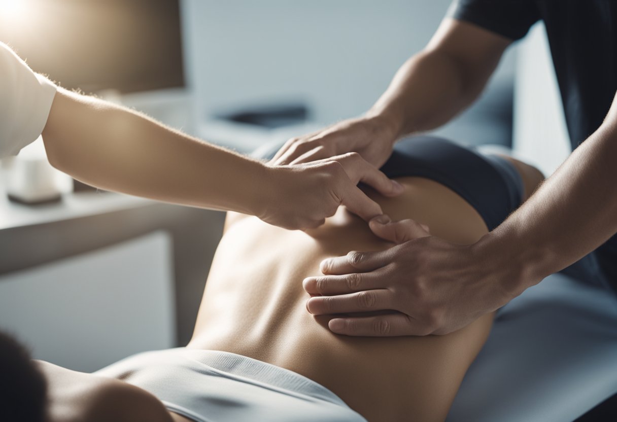 A person receiving alternative treatment for lower back tension