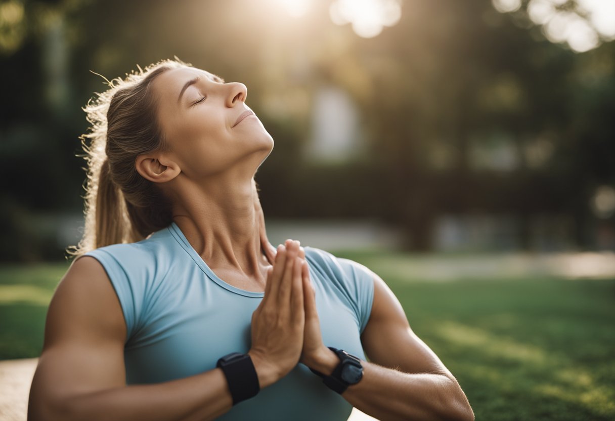 A person doing yoga exercises with a pinched nerve in the neck, showing symptoms of discomfort and pain